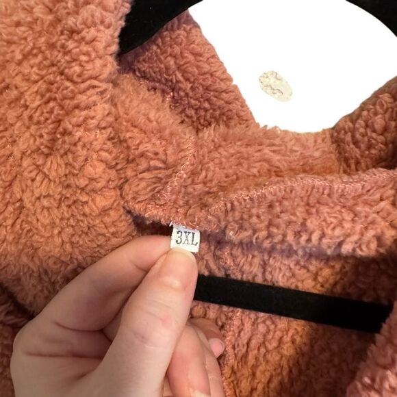 Women’s Cozy Pink Teddy Jacket w/ Cat Ear Hood Button Down Long Sleeve, Size 14 - Picture 3 of 13